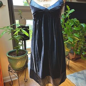 Velvety Navy Spaghetti Strap Dress with Silky Accents